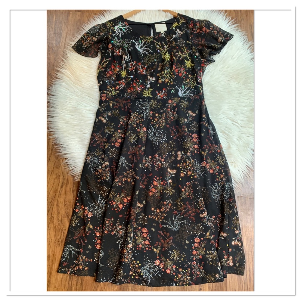 ModCloth Embellished To Perfection Sequin A Line Midi Dress Black Red Size XL